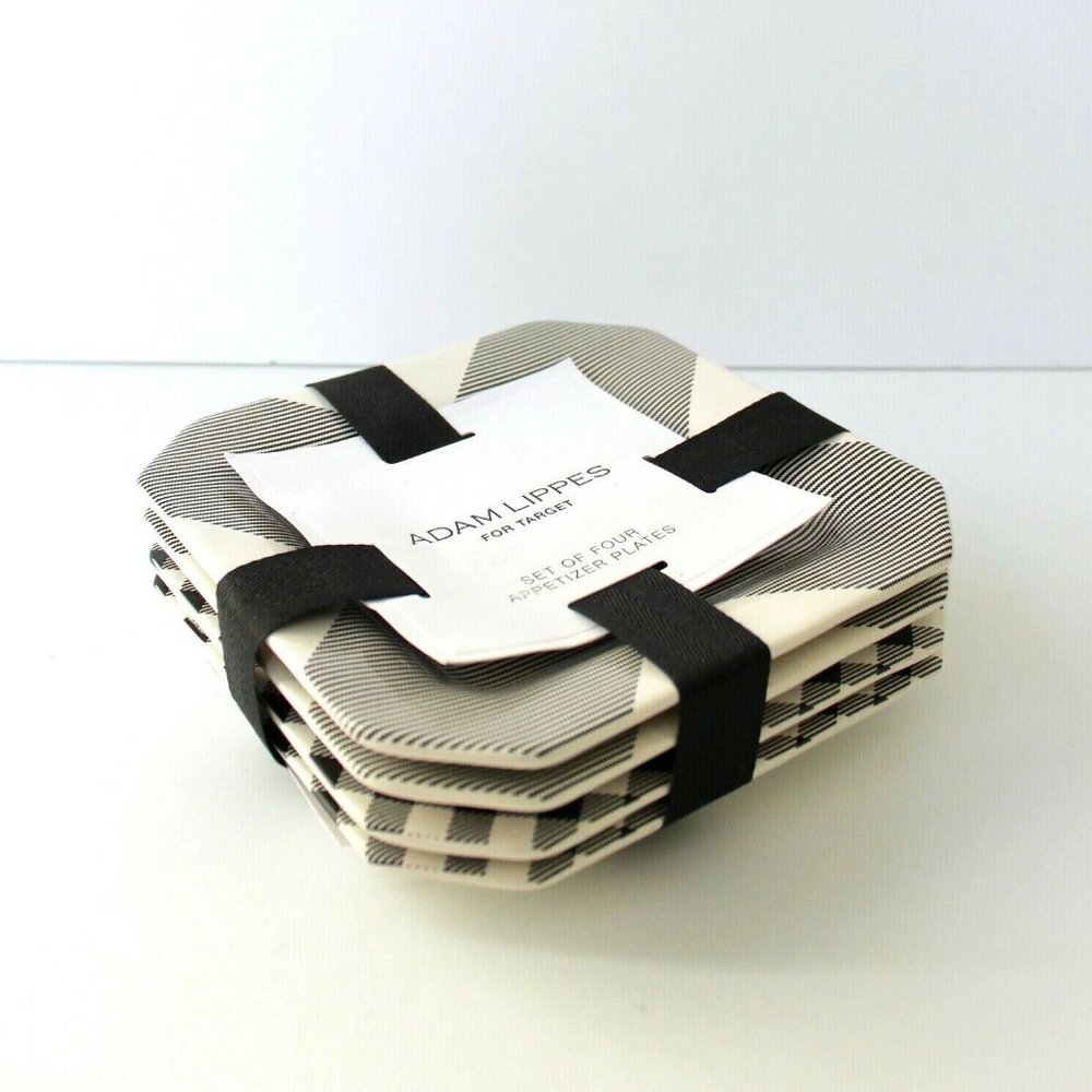 Adam Lippes x Target White & Black Check 4-Pack Appetizer Plate Set